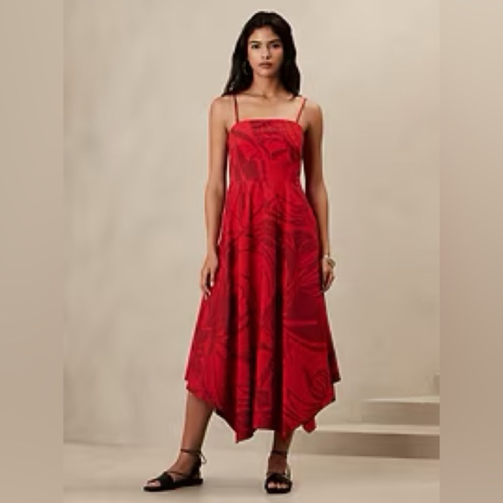 NWT Banana Republic Red Asymmetrical Midi Dress Petite 2P